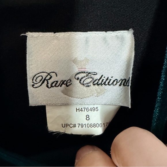 Rare Editions Dark Green Velvet Formal Dress with Rhinestone Waist - Picture 9 of 10
